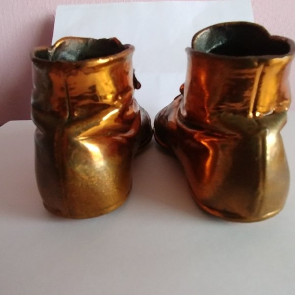 Vintage Bronze Dipped Baby Shoes Plated Metal with Laces - Picture 5 of 8